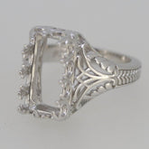 Art Deco Style Sterling Silver Semi Mount Ring Setting Emerald OCT 14x8mm - Syzjewelry